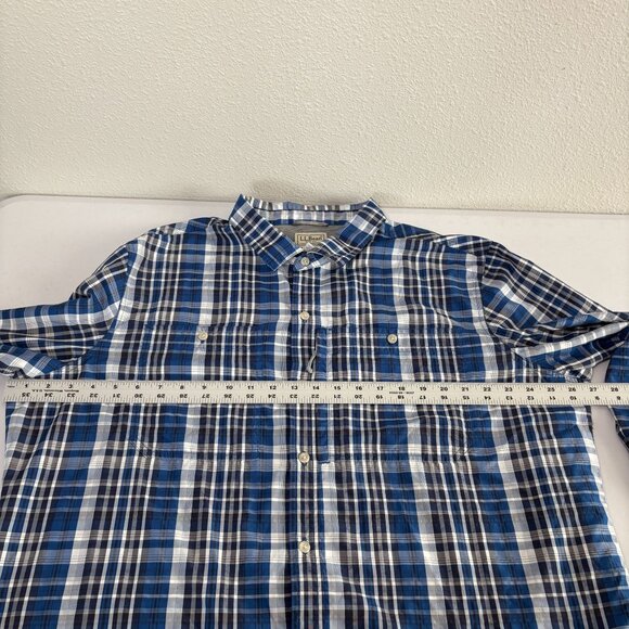 LL Bean Button Up Shirt Mens XL Blue Plaid Mesh Fishing Shirt Outdoors 509459 - Picture 9 of 12